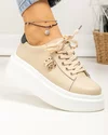 Pantofi casual dama piele naturala bej cu aplicatie metalica si talpa groasa T-8808 3