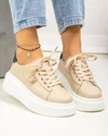 Pantofi casual dama piele naturala bej cu aplicatie metalica si talpa groasa T-8808 4