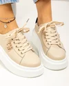 Pantofi casual dama piele naturala bej cu aplicatie metalica si talpa groasa T-8808 5