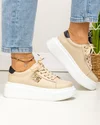 Pantofi casual dama piele naturala bej cu aplicatie metalica si talpa groasa T-8808 1
