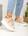 Pantofi casual dama piele naturala bej cu aplicatie metalica si talpa groasa T-8808 6