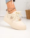 Pantofi casual dama piele naturala bej cu aplicatii aurii si talpa groasa F002-452 1