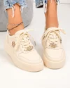 Pantofi casual dama piele naturala bej cu aplicatii aurii si talpa groasa F002-452 3