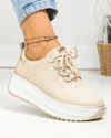 Pantofi casual dama piele naturala bej cu auriu si inchidere sireturi F002-290 3