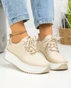 Pantofi casual dama piele naturala bej cu auriu si inchidere sireturi F002-290 4