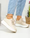 Pantofi casual dama piele naturala bej cu auriu si inchidere sireturi F002-290 5