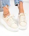 Pantofi casual dama piele naturala bej cu auriu si inchidere sireturi F002-389 3