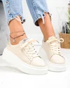 Pantofi casual dama piele naturala bej cu auriu si inchidere sireturi F002-389 5