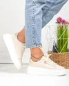 Pantofi casual dama piele naturala bej cu auriu si inchidere sireturi F002-389 6