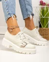 Pantofi casual dama piele naturala bej cu catarama decorativa frontala PC820 2