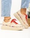 Pantofi casual dama piele naturala bej cu cercuri colorate captusiti cu piele naturala POL280 1
