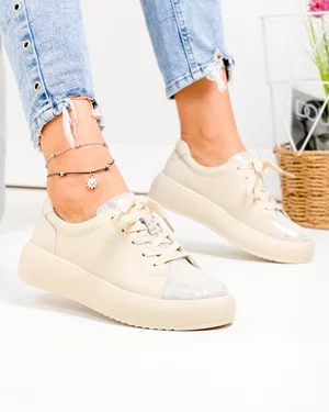 Pantofi casual dama piele naturala bej cu imprimeu T-2006