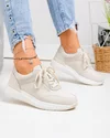 Pantofi casual dama piele naturala bej cu inchidere sireturi F001-948 2