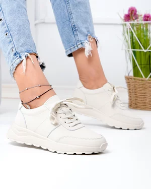 Pantofi casual dama piele naturala bej cu inchidere sireturi F001-972