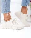 Pantofi casual dama piele naturala bej cu inchidere sireturi F001-972 1