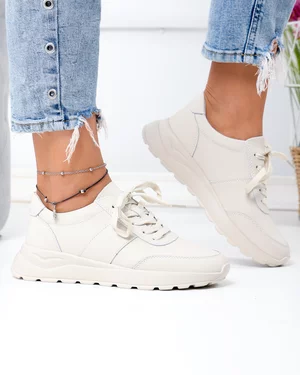 Pantofi Casual - Pantofi casual dama piele naturala bej cu inchidere sireturi F001-972