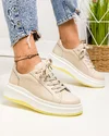 Pantofi casual dama piele naturala bej cu inchidere sireturi F002-286 2