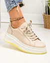 Pantofi casual dama piele naturala bej cu inchidere sireturi F002-286 3