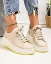 Pantofi casual dama piele naturala bej cu inchidere sireturi F002-286 4