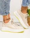 Pantofi casual dama piele naturala bej cu inchidere sireturi F002-286 1
