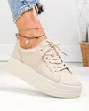 Pantofi casual dama piele naturala bej cu inchidere sireturi F002-397 3