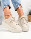 Pantofi casual dama piele naturala bej cu inchidere sireturi F002-397 6