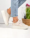 Pantofi casual dama piele naturala bej cu inchidere sireturi F002-397 5