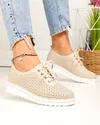 Pantofi casual dama piele naturala bej cu inchidere sireturi perforati XH-3200 1