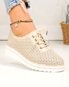 Pantofi casual dama piele naturala bej cu inchidere sireturi perforati XH-3200 2