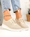 Pantofi casual dama piele naturala bej cu inchidere sireturi perforati XH-3200 3