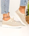 Pantofi casual dama piele naturala bej cu inchidere sireturi perforati XH-3200 5