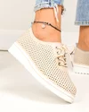 Pantofi casual dama piele naturala bej cu inchidere sireturi perforati XH-3200 4
