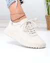 Pantofi casual dama piele naturala bej cu inchidere sireturi si cusaturi decorative F001-977 1