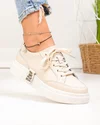 Pantofi casual dama piele naturala bej cu inchidere sireturi si cusaturi decorative JY6821 2