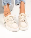 Pantofi casual dama piele naturala bej cu inchidere sireturi si cusaturi decorative JY6821 3