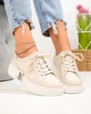 Pantofi casual dama piele naturala bej cu inchidere sireturi si cusaturi decorative JY6821 4