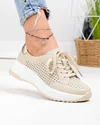 Pantofi casual dama piele naturala bej cu inchidere sireturi si detaliu auriu T-2820 3