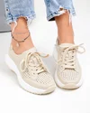Pantofi casual dama piele naturala bej cu inchidere sireturi si detaliu auriu T-2820 4