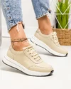 Pantofi casual dama piele naturala bej cu inchidere sireturi si talpa alba T-2526 2