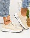 Pantofi casual dama piele naturala bej cu inchidere sireturi si talpa alba T-2526 1
