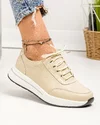 Pantofi casual dama piele naturala bej cu inchidere sireturi si talpa alba T-2526 3