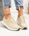 Pantofi casual dama piele naturala bej cu inchidere sireturi si talpa alba T-2526 4