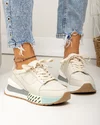 Pantofi casual dama piele naturala bej cu inchidere sireturi si talpa cu model F001-770 1