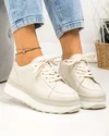 Pantofi casual dama piele naturala bej cu inchidere sireturi si talpa groasa F001-777 1