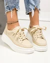Pantofi casual dama piele naturala bej cu inchidere sireturi si talpa groasa ST-09 3