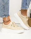 Pantofi casual dama piele naturala bej cu inchidere sireturi si talpa groasa ST-09 1
