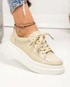 Pantofi casual dama piele naturala bej cu inchidere sireturi si talpa groasa ST-09 2