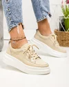 Pantofi casual dama piele naturala bej cu inchidere sireturi si talpa groasa ST-09 4