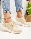 Pantofi casual dama piele naturala bej cu inchidere sireturi T-5103 1