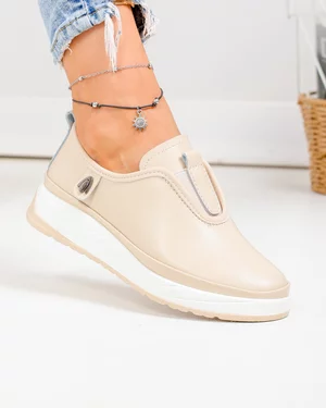 Pantofi Casual - Pantofi casual dama piele naturala bej cu insertie elastica si inchidere slip-on JY-5671